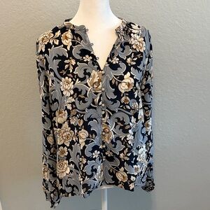 Ann Taylor Black and Cream Floral Blouse